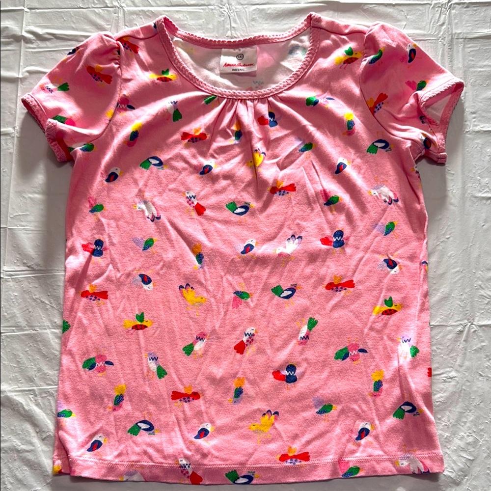 Hanna Andersson Pink Tee with Colorful Bird Design size 130 NWOT